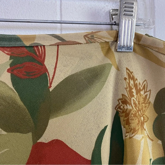 Kate Hill 2 Pc Silk Skirt Set Sz 14 Button Down Top Green Beige Floral Lined - Picture 12 of 16